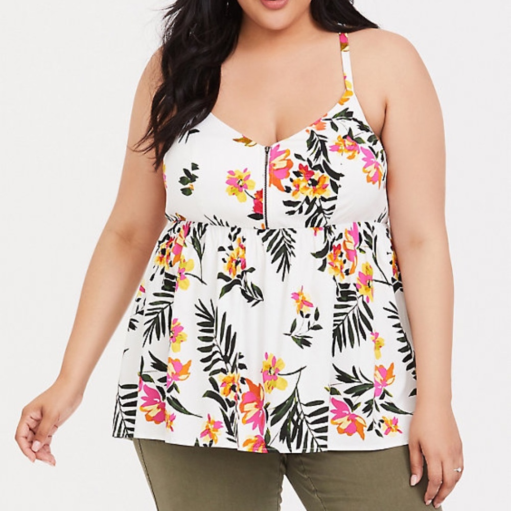 IVORY FLORAL CHALLIS ZIP BABYDOLL CAMI SIZE 2